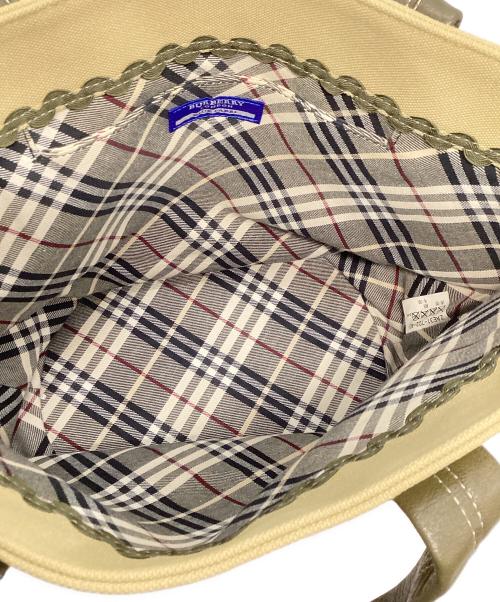 BURBERRY BLUE LABEL（バーバリー ブルー レーベル）BURBERRY BLUE LABEL (バーバリー ブルー レーベル) ハンドルレザーキャンバストートバッグ グリーン×カーキの古着・服飾アイテム