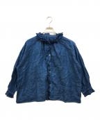 nest Robeネストローブ）の古着「リネン天然染めフリルカラーブラウス」｜インディゴ