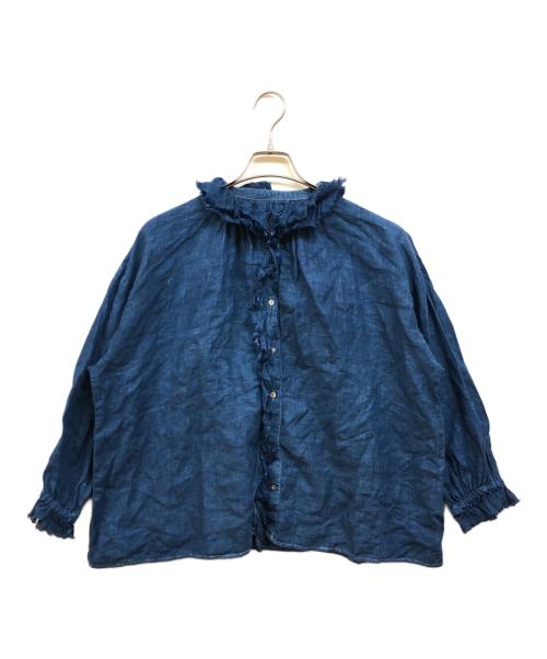nest Robe（ネストローブ）nest Robe (ネストローブ) リネン天然染めフリルカラーブラウス インディゴ サイズ:freeの古着・服飾アイテム