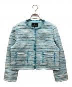 LANVIN COLLECTIONランバンコレクション）の古着「ノーカラーツイードジャケット」｜スカイブルー