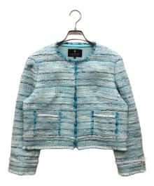 LANVIN COLLECTION（ランバンコレクション）の古着「ノーカラーツイードジャケット」｜スカイブルー