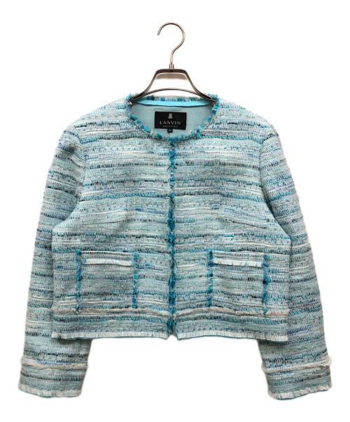 LANVIN COLLECTION（ランバンコレクション）LANVIN COLLECTION (ランバンコレクション) ノーカラーツイードジャケット スカイブルー サイズ:42の古着・服飾アイテム