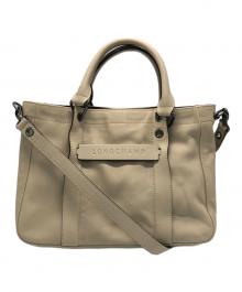 LONGCHAMP（ロンシャン）の古着「3D レザー2WAYバッグ」｜ベージュ