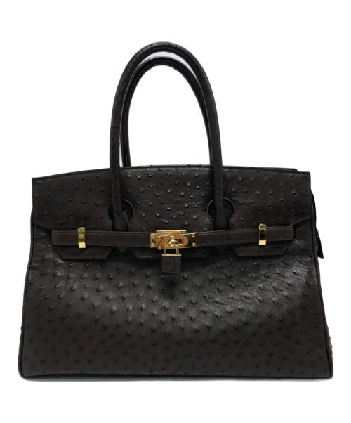 表記無し（ヒョウキナシ）表記無し (ヒョウキナシ) オーストリッチハンドバッグ ブラウンの古着・服飾アイテム