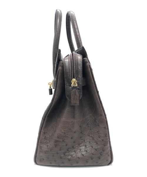 表記無し（ヒョウキナシ）表記無し (ヒョウキナシ) オーストリッチハンドバッグ ブラウンの古着・服飾アイテム