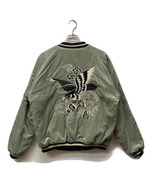 テーラー東洋（テーラートウヨウ）テーラー東洋 (テーラートウヨウ) Mid 1950s Style Velveteen Souvenir Jacket “BLACK EAGLE” × “JAPAN MAP” グレー×グリーン サイズ:XXLの古着・服飾アイテム