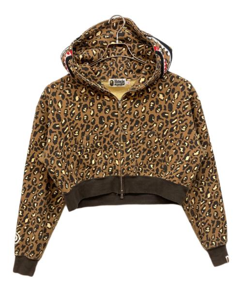A BATHING APE（ア ベイシング エイプ）A BATHING APE (ア ベイシング エイプ) LEOPARD CROPPED SHARK FULL ZIP HOODIE ブラウン サイズ:Mの古着・服飾アイテム