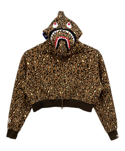 A BATHING APE（ア ベイシング エイプ）A BATHING APE (ア ベイシング エイプ) LEOPARD CROPPED SHARK FULL ZIP HOODIE ブラウン サイズ:Mの古着・服飾アイテム