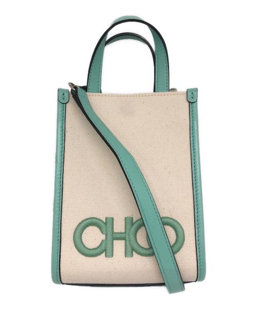 JIMMY CHOO（ジミーチュウ）JIMMY CHOO (ジミーチュウ) CHOO MINI 2WAY キャンバス ショルダーバッグ アイボリー×グリーンの古着・服飾アイテム