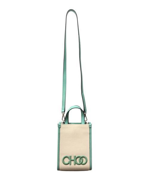 JIMMY CHOO（ジミーチュウ）JIMMY CHOO (ジミーチュウ) CHOO MINI 2WAY キャンバス ショルダーバッグ アイボリー×グリーンの古着・服飾アイテム