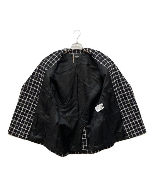 VERSACE（ヴェルサーチェ）VERSACE (ヴェルサーチェ) ウール混ツイード ダブルブレストブレザー チェック ブラック×ホワイト サイズ:40の古着・服飾アイテム