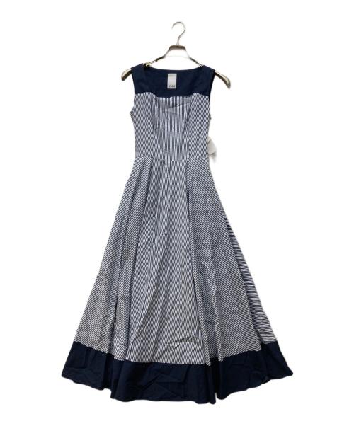 JENNE（ジェンヌ）JENNE (ジェンヌ) 配色ストライプフレアワンピース ネイビー サイズ:Sの古着・服飾アイテム