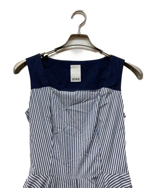 JENNE（ジェンヌ）JENNE (ジェンヌ) 配色ストライプフレアワンピース ネイビー サイズ:Sの古着・服飾アイテム