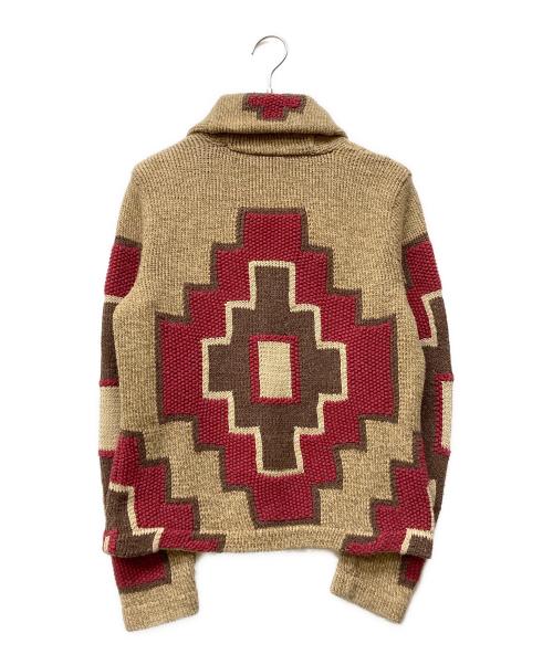 LAUREN RALPH LAUREN（ローレンラルフローレン）LAUREN RALPH LAUREN (ローレンラルフローレン) シルクリネン ネイティブ柄ショールカラーカーディガン ベージュ×レッド サイズ:Mの古着・服飾アイテム