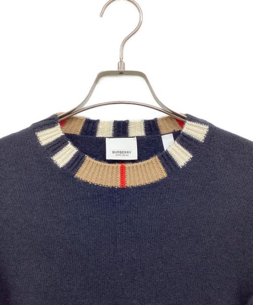 BURBERRY LONDON（バーバリーロンドン）BURBERRY LONDON (バーバリーロンドン) アイコンストライプカシミヤ混クルーネックニット ブラック サイズ:Sの古着・服飾アイテム