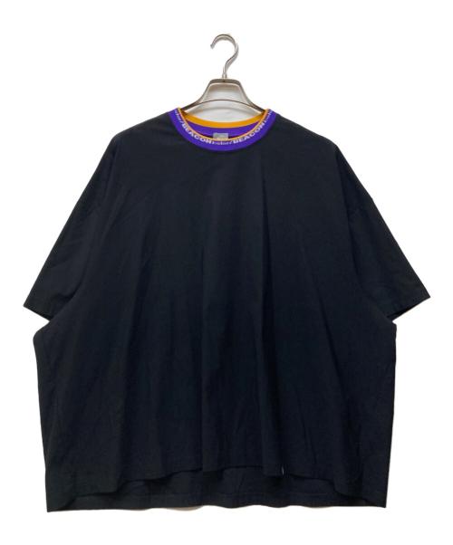 kolor/BEACON（カラービーコン）kolor/BEACON (カラービーコン)  ロゴ ジャガード ネック ストレッチ ナイロン Tシャツ ブラック サイズ:3の古着・服飾アイテム