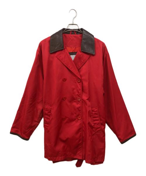 COACH（コーチ）COACH (コーチ) レザートリムトレンチコート レッド×ブラウン サイズ:SIZE Mの古着・服飾アイテム