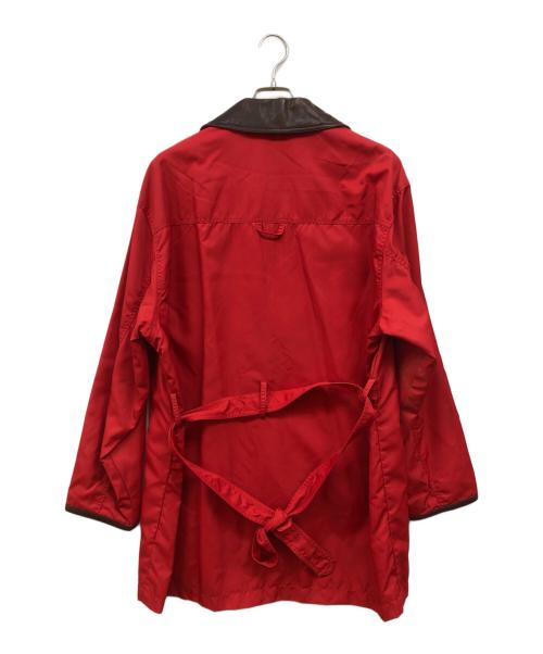 COACH（コーチ）COACH (コーチ) レザートリムトレンチコート レッド×ブラウン サイズ:SIZE Mの古着・服飾アイテム