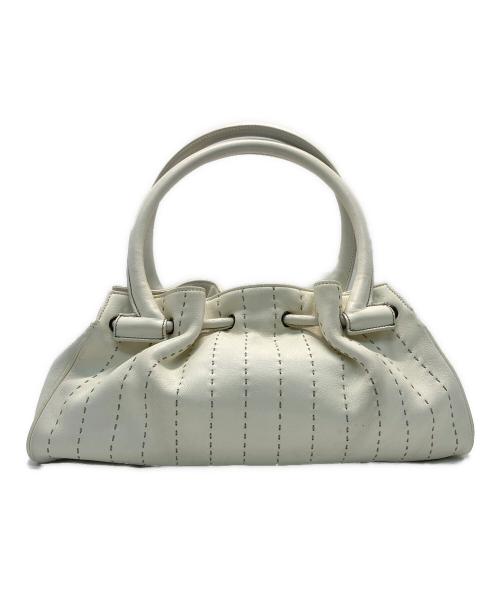 Ferragamo（フェラガモ）Ferragamo (フェラガモ) レザーステッチハンドバッグ ホワイトの古着・服飾アイテム
