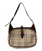 BURBERRY BLUE LABELバーバリー ブルー レーベル）の古着「ノバチェックレザーキャンバスハンドバッグ」｜ベージュ×ブラウン