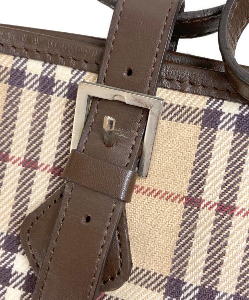 BURBERRY BLUE LABEL（バーバリー ブルー レーベル）BURBERRY BLUE LABEL (バーバリー ブルー レーベル) ノバチェックレザーキャンバスハンドバッグ ベージュ×ブラウンの古着・服飾アイテム