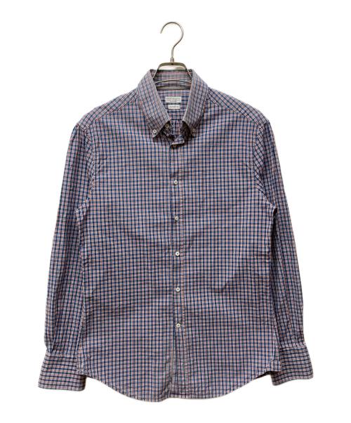 BRUNELLO CUCINELLI（ブルネロクチネリ）BRUNELLO CUCINELLI (ブルネロクチネリ) SLIM FIT コットン チェックシャツ ネイビー×レッド サイズ:Ｍの古着・服飾アイテム