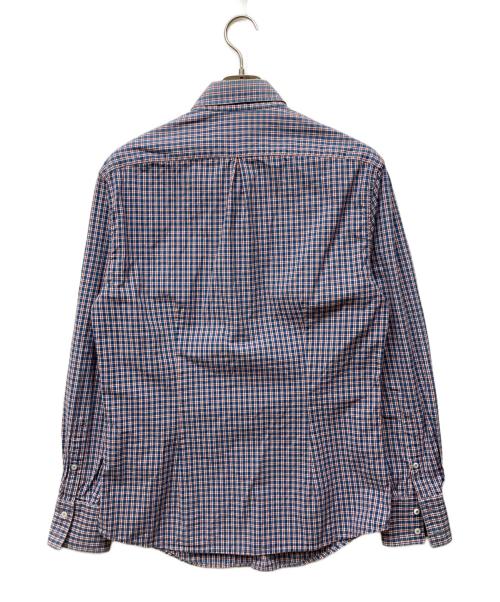 BRUNELLO CUCINELLI（ブルネロクチネリ）BRUNELLO CUCINELLI (ブルネロクチネリ) SLIM FIT コットン チェックシャツ ネイビー×レッド サイズ:Ｍの古着・服飾アイテム