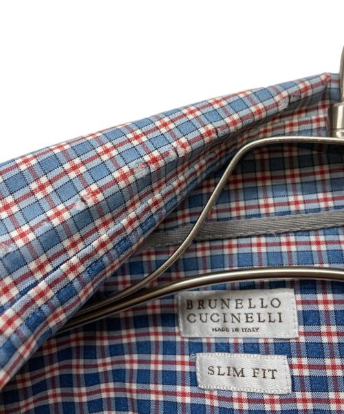 BRUNELLO CUCINELLI（ブルネロクチネリ）BRUNELLO CUCINELLI (ブルネロクチネリ) SLIM FIT コットン チェックシャツ ネイビー×レッド サイズ:Ｍの古着・服飾アイテム