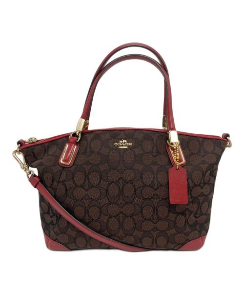 COACH（コーチ）COACH (コーチ) シグネチャー 2WAYバッグ ブラウン×レッドの古着・服飾アイテム