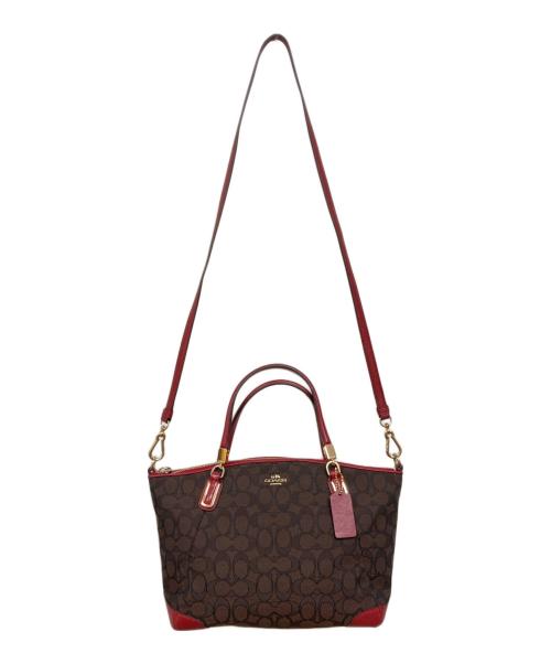 COACH（コーチ）COACH (コーチ) シグネチャー 2WAYバッグ ブラウン×レッドの古着・服飾アイテム