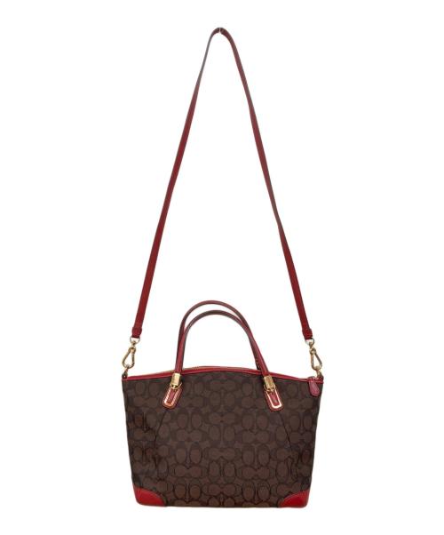 COACH（コーチ）COACH (コーチ) シグネチャー 2WAYバッグ ブラウン×レッドの古着・服飾アイテム