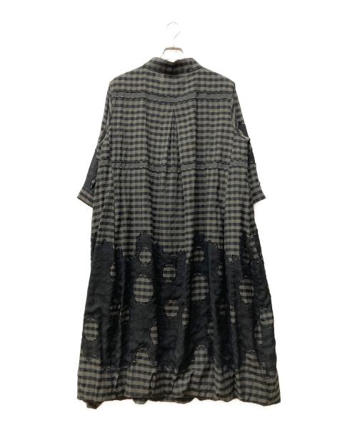 慈雨（ジウ）慈雨 (ジウ) ギンガムカット水玉 ドレス ブラック×カーキ サイズ:40  未使用品の古着・服飾アイテム