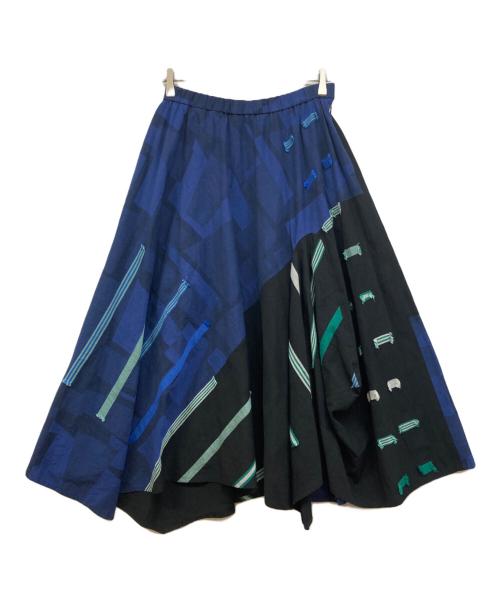 慈雨（ジウ）慈雨 (ジウ) パッチワークデザインスカート インディゴ サイズ:40の古着・服飾アイテム