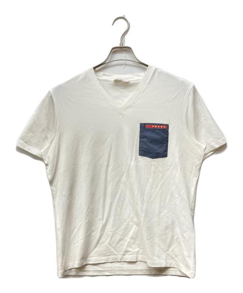 PRADA SPORTS（プラダスポーツ）PRADA SPORTS (プラダスポーツ) ナイロンコンビVネックTシャツ ホワイト×ネイビー サイズ:Lの古着・服飾アイテム