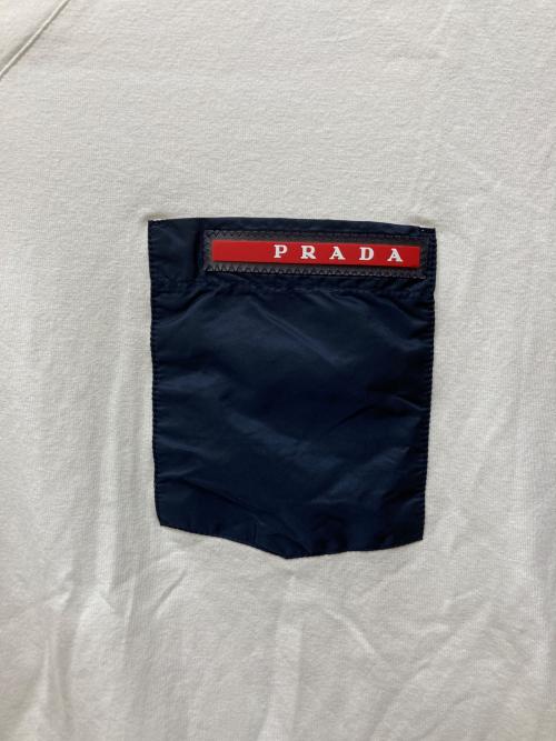 PRADA SPORTS（プラダスポーツ）PRADA SPORTS (プラダスポーツ) ナイロンコンビVネックTシャツ ホワイト×ネイビー サイズ:Lの古着・服飾アイテム