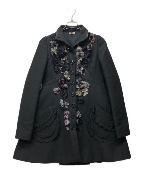 MIU MIU（ミュウミュウ）MIU MIU (ミュウミュウ) 10AW フラワーモチーフコート ブラック サイズ:40の古着・服飾アイテム