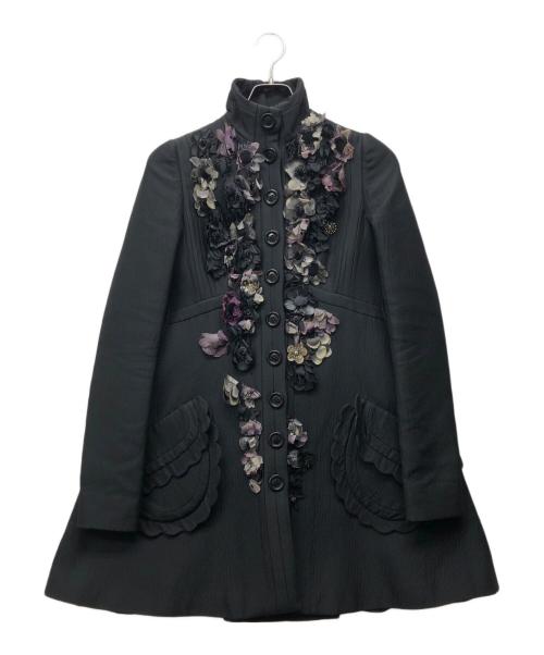 MIU MIU（ミュウミュウ）MIU MIU (ミュウミュウ) 10AW フラワーモチーフコート ブラック サイズ:40の古着・服飾アイテム