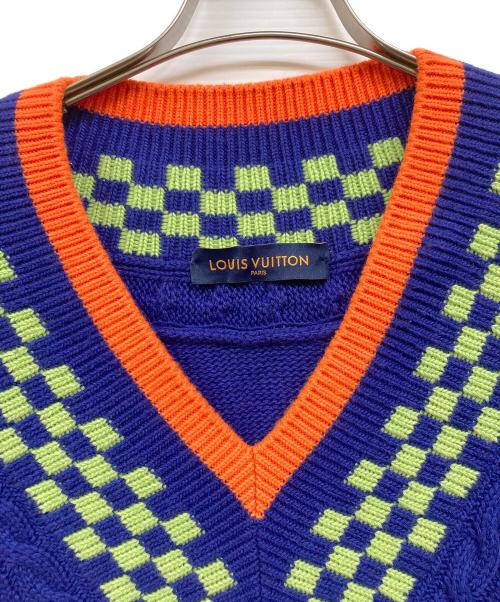 LOUIS VUITTON（ルイ ヴィトン）LOUIS VUITTON (ルイ ヴィトン) ダミエ Vネック ニット セーター ブルー サイズ:Lの古着・服飾アイテム
