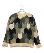 maison kitsuneメゾンキツネ）の古着「カシミヤブレンド幾何学柄ニット」｜グリーン