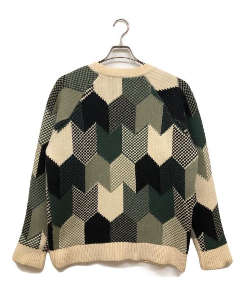maison kitsune（メゾンキツネ）MAISON KITSUNE (メゾンキツネ) カシミヤブレンド幾何学柄ニット グリーン サイズ:Sの古着・服飾アイテム