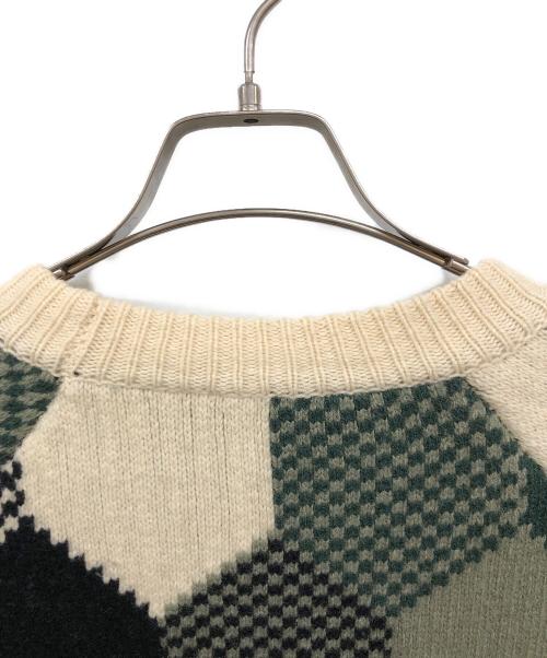 maison kitsune（メゾンキツネ）MAISON KITSUNE (メゾンキツネ) カシミヤブレンド幾何学柄ニット グリーン サイズ:Sの古着・服飾アイテム