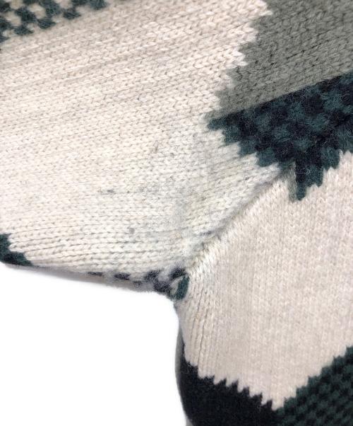 maison kitsune（メゾンキツネ）MAISON KITSUNE (メゾンキツネ) カシミヤブレンド幾何学柄ニット グリーン サイズ:Sの古着・服飾アイテム
