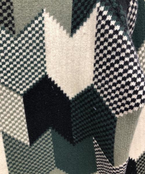 maison kitsune（メゾンキツネ）MAISON KITSUNE (メゾンキツネ) カシミヤブレンド幾何学柄ニット グリーン サイズ:Sの古着・服飾アイテム