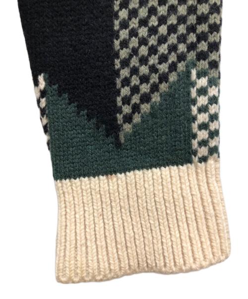 maison kitsune（メゾンキツネ）MAISON KITSUNE (メゾンキツネ) カシミヤブレンド幾何学柄ニット グリーン サイズ:Sの古着・服飾アイテム