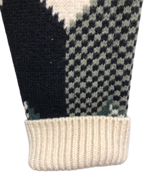 maison kitsune（メゾンキツネ）MAISON KITSUNE (メゾンキツネ) カシミヤブレンド幾何学柄ニット グリーン サイズ:Sの古着・服飾アイテム