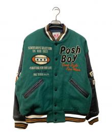 POSH BOY（ポッシュボーイ）の古着「袖レザースタジアムジャケット」｜ブラック×グリーン