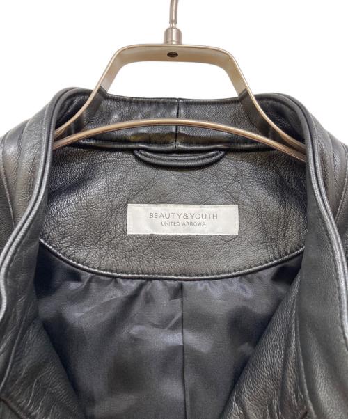BEAUTY&YOUTH（ビューティーアンドユース）BEAUTY&YOUTH (ビューティーアンドユース) 羊革 シングルライダースジャケット ブラック サイズ:サイズ表記無しの古着・服飾アイテム