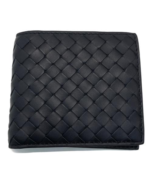 BOTTEGA VENETA（ボッテガベネタ）BOTTEGA VENETA (ボッテガベネタ) イントレチャート二つ折りウォレット ブラックの古着・服飾アイテム