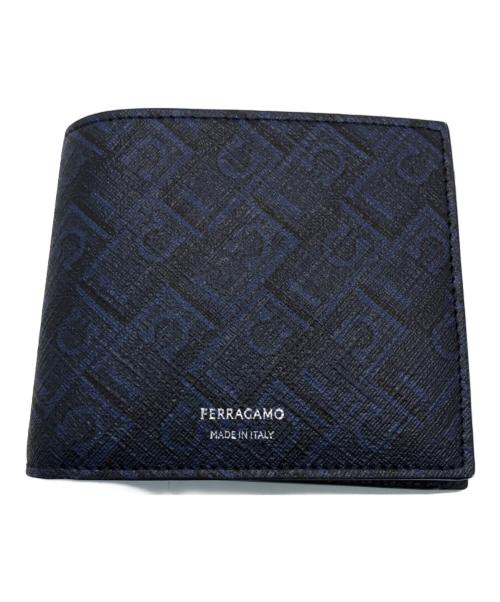 Salvatore Ferragamo（サルヴァトーレ フェラガモ）Salvatore Ferragamo (サルヴァトーレ フェラガモ) モノグラム2つ折りウォレット ネイビーの古着・服飾アイテム