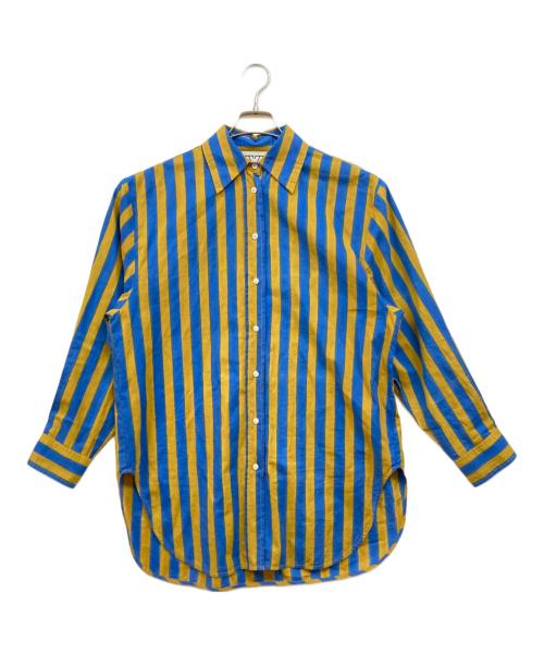 SZ Blockprints（エスゼットブロックプリント）SZ Blockprints (エスゼットブロックプリント) OVERSIZE STRIPE ブルー×イエロー サイズ:Sの古着・服飾アイテム